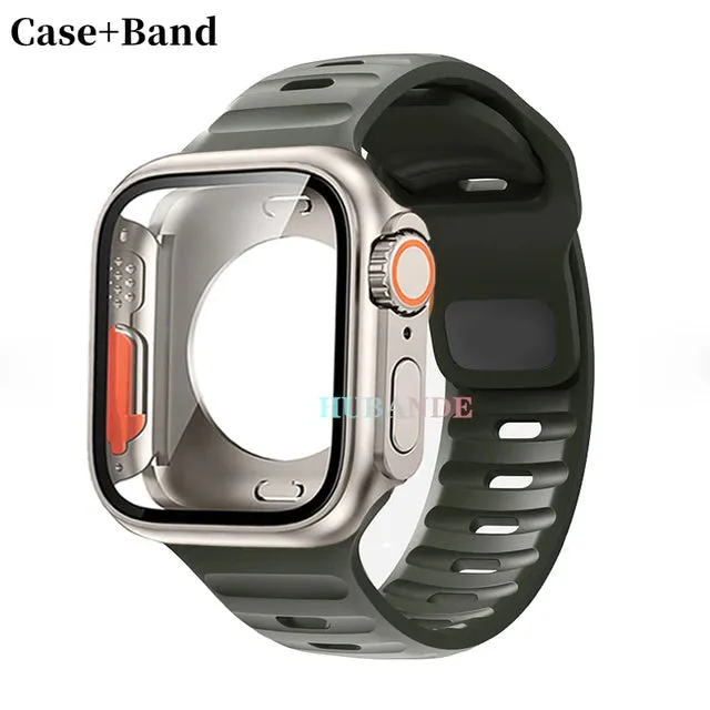 Silicone strap case For Apple Watch Case 44mm 45mm 41mm 40mm Screen protectores Change to Ultra For iWatch Series 8 7 SE 6 5 3