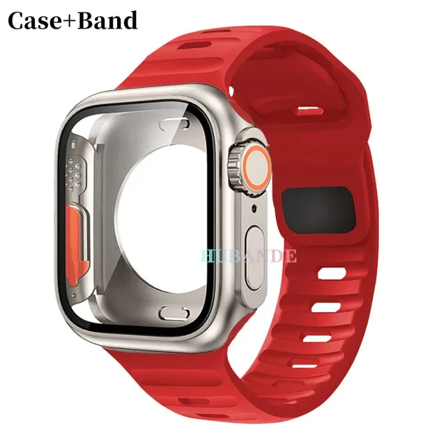 Silicone strap case For Apple Watch Case 44mm 45mm 41mm 40mm Screen protectores Change to Ultra For iWatch Series 8 7 SE 6 5 3