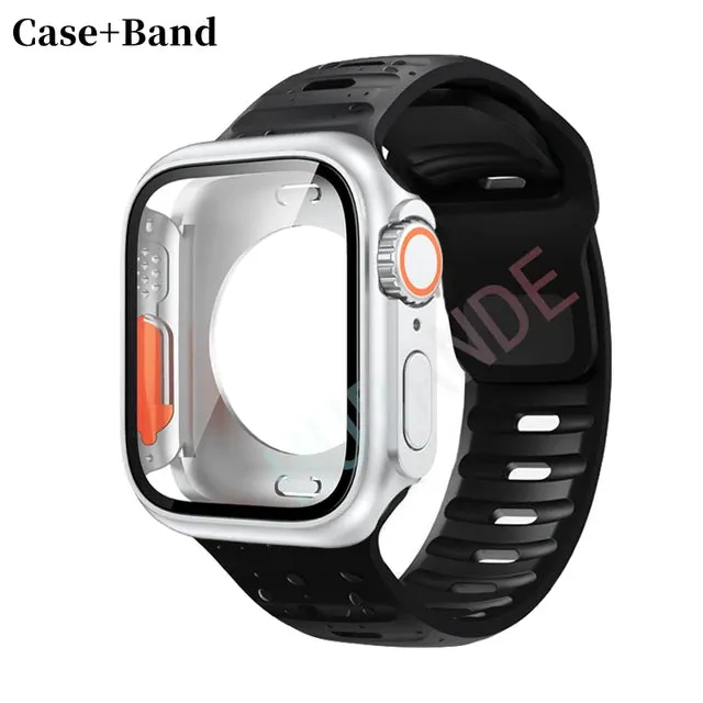 Silicone strap case For Apple Watch Case 44mm 45mm 41mm 40mm Screen protectores Change to Ultra For iWatch Series 8 7 SE 6 5 3