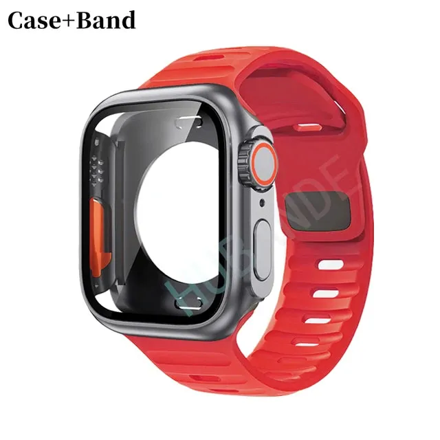 Silicone strap case For Apple Watch Case 44mm 45mm 41mm 40mm Screen protectores Change to Ultra For iWatch Series 8 7 SE 6 5 3