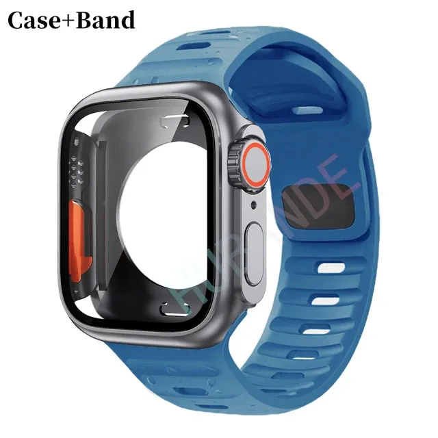 Silicone strap case For Apple Watch Case 44mm 45mm 41mm 40mm Screen protectores Change to Ultra For iWatch Series 8 7 SE 6 5 3