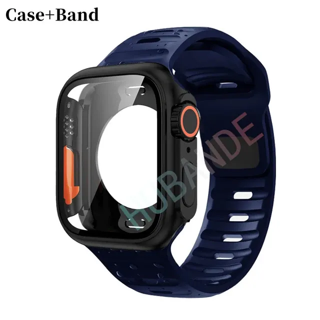 Silicone strap case For Apple Watch Case 44mm 45mm 41mm 40mm Screen protectores Change to Ultra For iWatch Series 8 7 SE 6 5 3