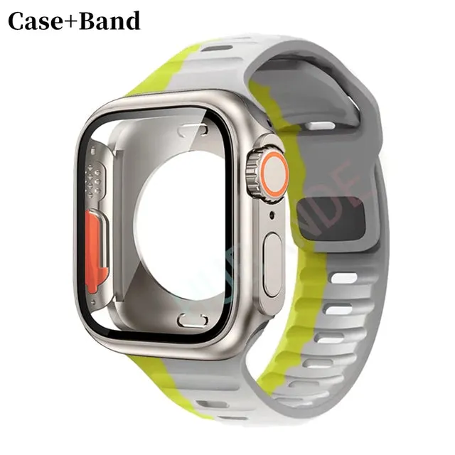 Silicone strap case For Apple Watch Case 44mm 45mm 41mm 40mm Screen protectores Change to Ultra For iWatch Series 8 7 SE 6 5 3