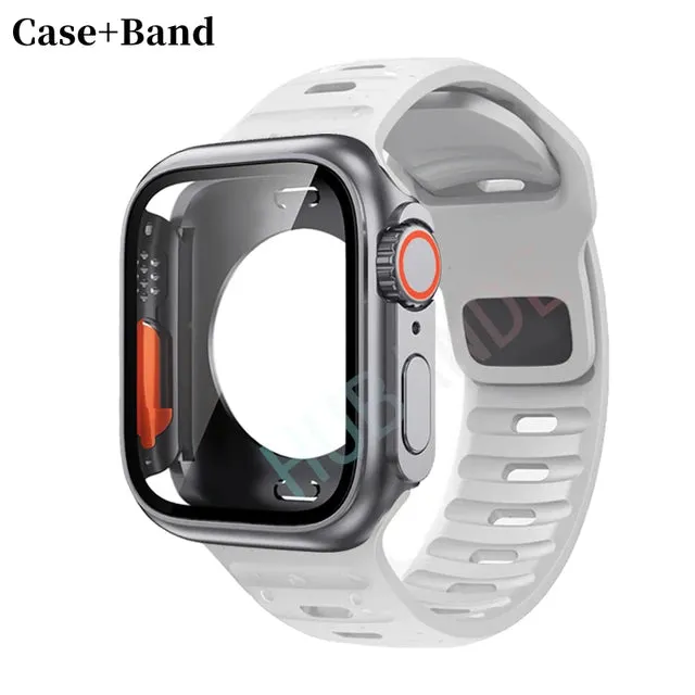 Silicone strap case For Apple Watch Case 44mm 45mm 41mm 40mm Screen protectores Change to Ultra For iWatch Series 8 7 SE 6 5 3