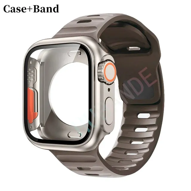 Silicone strap case For Apple Watch Case 44mm 45mm 41mm 40mm Screen protectores Change to Ultra For iWatch Series 8 7 SE 6 5 3