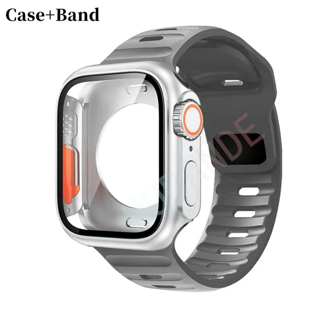 Silicone strap case For Apple Watch Case 44mm 45mm 41mm 40mm Screen protectores Change to Ultra For iWatch Series 8 7 SE 6 5 3