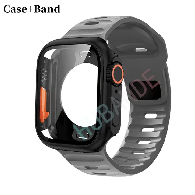 Silicone strap case For Apple Watch Case 44mm 45mm 41mm 40mm Screen protectores Change to Ultra For iWatch Series 8 7 SE 6 5 3