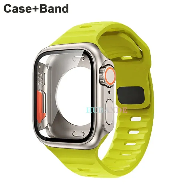 Silicone strap case For Apple Watch Case 44mm 45mm 41mm 40mm Screen protectores Change to Ultra For iWatch Series 8 7 SE 6 5 3