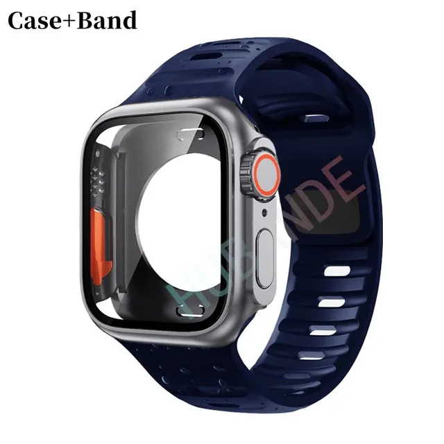 Silicone strap case For Apple Watch Case 44mm 45mm 41mm 40mm Screen protectores Change to Ultra For iWatch Series 8 7 SE 6 5 3