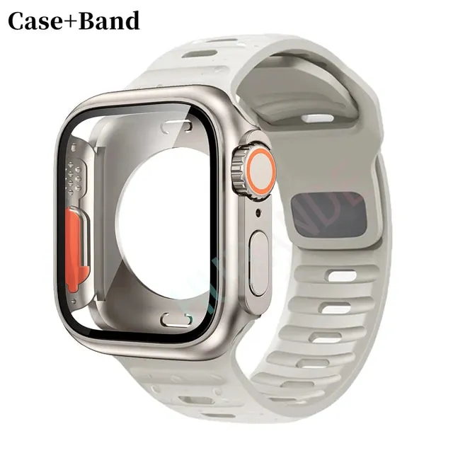 Silicone strap case For Apple Watch Case 44mm 45mm 41mm 40mm Screen protectores Change to Ultra For iWatch Series 8 7 SE 6 5 3