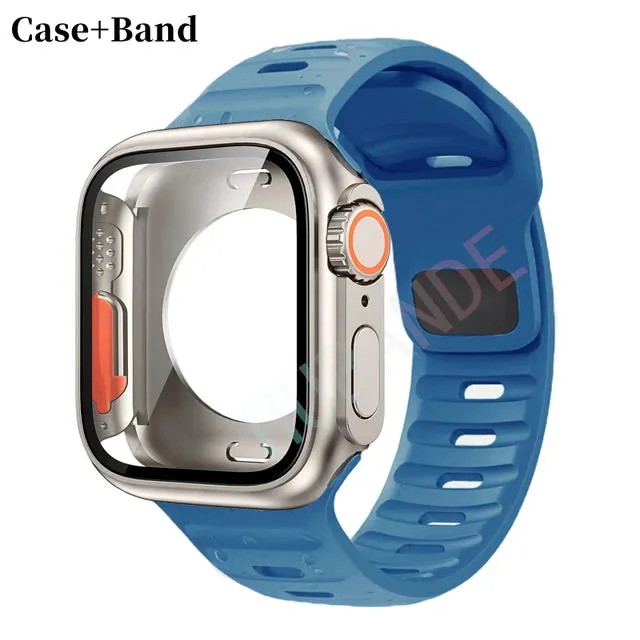 Silicone strap case For Apple Watch Case 44mm 45mm 41mm 40mm Screen protectores Change to Ultra For iWatch Series 8 7 SE 6 5 3