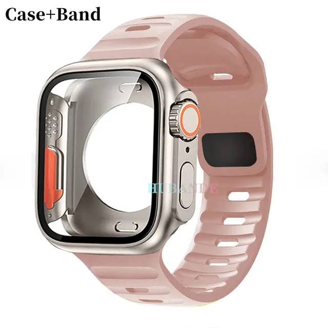 Silicone strap case For Apple Watch Case 44mm 45mm 41mm 40mm Screen protectores Change to Ultra For iWatch Series 8 7 SE 6 5 3