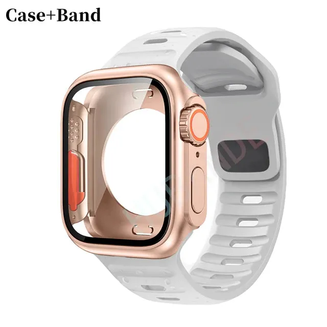 Silicone strap case For Apple Watch Case 44mm 45mm 41mm 40mm Screen protectores Change to Ultra For iWatch Series 8 7 SE 6 5 3