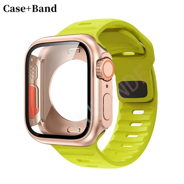 Silicone strap case For Apple Watch Case 44mm 45mm 41mm 40mm Screen protectores Change to Ultra For iWatch Series 8 7 SE 6 5 3