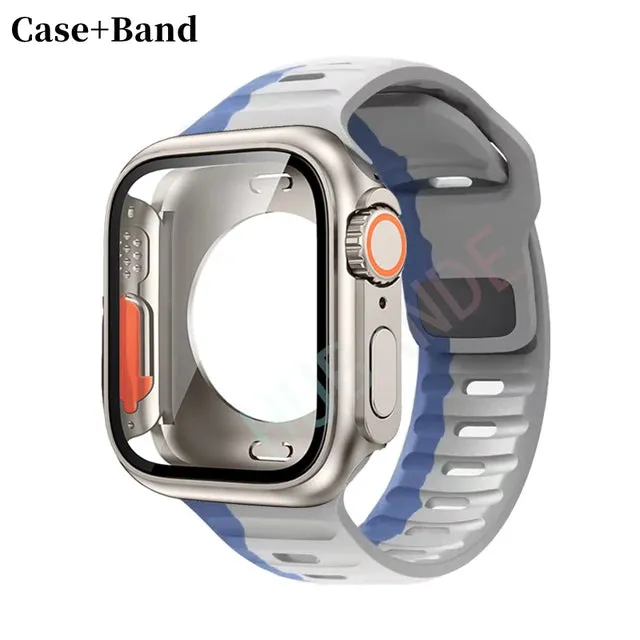 Silicone strap case For Apple Watch Case 44mm 45mm 41mm 40mm Screen protectores Change to Ultra For iWatch Series 8 7 SE 6 5 3