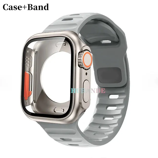 Silicone strap case For Apple Watch Case 44mm 45mm 41mm 40mm Screen protectores Change to Ultra For iWatch Series 8 7 SE 6 5 3