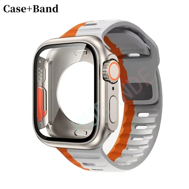 Silicone strap case For Apple Watch Case 44mm 45mm 41mm 40mm Screen protectores Change to Ultra For iWatch Series 8 7 SE 6 5 3