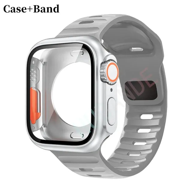 Silicone strap case For Apple Watch Case 44mm 45mm 41mm 40mm Screen protectores Change to Ultra For iWatch Series 8 7 SE 6 5 3