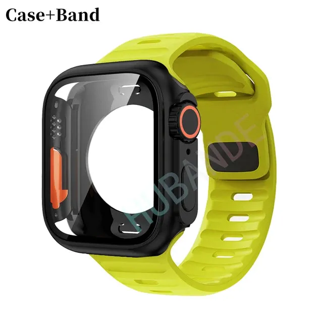 Silicone strap case For Apple Watch Case 44mm 45mm 41mm 40mm Screen protectores Change to Ultra For iWatch Series 8 7 SE 6 5 3