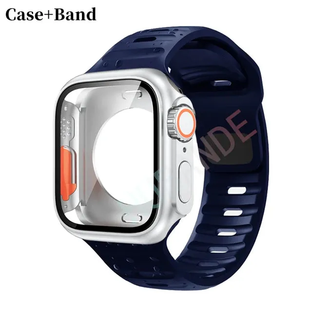 Silicone strap case For Apple Watch Case 44mm 45mm 41mm 40mm Screen protectores Change to Ultra For iWatch Series 8 7 SE 6 5 3