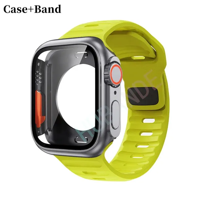 Silicone strap case For Apple Watch Case 44mm 45mm 41mm 40mm Screen protectores Change to Ultra For iWatch Series 8 7 SE 6 5 3