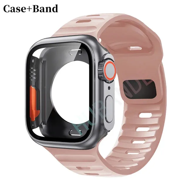 Silicone strap case For Apple Watch Case 44mm 45mm 41mm 40mm Screen protectores Change to Ultra For iWatch Series 8 7 SE 6 5 3