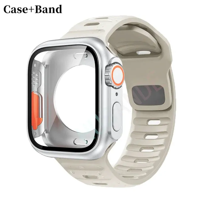 Silicone strap case For Apple Watch Case 44mm 45mm 41mm 40mm Screen protectores Change to Ultra For iWatch Series 8 7 SE 6 5 3