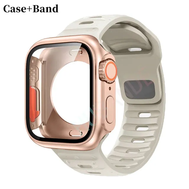 Silicone strap case For Apple Watch Case 44mm 45mm 41mm 40mm Screen protectores Change to Ultra For iWatch Series 8 7 SE 6 5 3