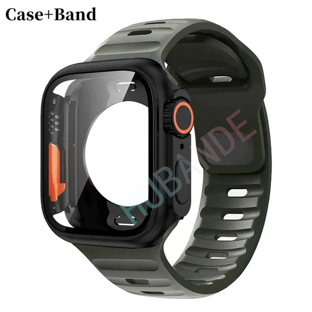 Silicone strap case For Apple Watch Case 44mm 45mm 41mm 40mm Screen protectores Change to Ultra For iWatch Series 8 7 SE 6 5 3