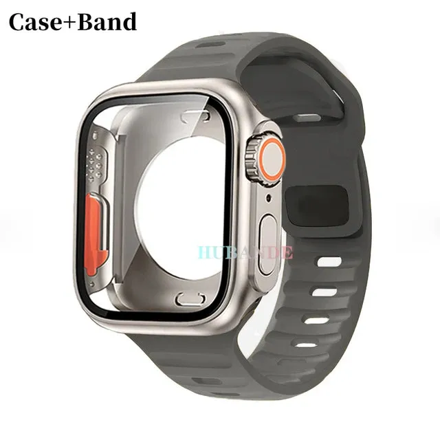 Silicone strap case For Apple Watch Case 44mm 45mm 41mm 40mm Screen protectores Change to Ultra For iWatch Series 8 7 SE 6 5 3