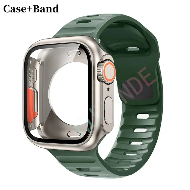 Silicone strap case For Apple Watch Case 44mm 45mm 41mm 40mm Screen protectores Change to Ultra For iWatch Series 8 7 SE 6 5 3