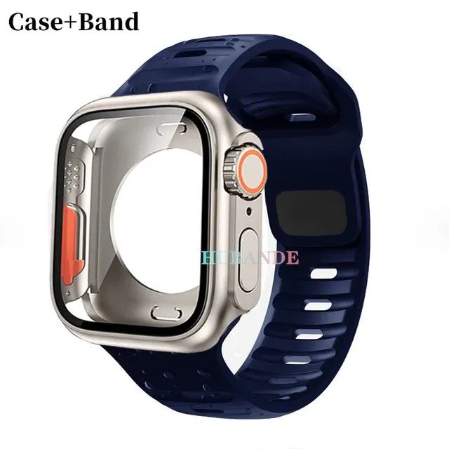 Silicone strap case For Apple Watch Case 44mm 45mm 41mm 40mm Screen protectores Change to Ultra For iWatch Series 8 7 SE 6 5 3