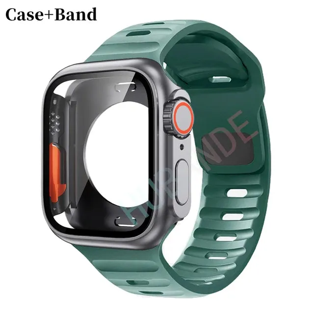 Silicone strap case For Apple Watch Case 44mm 45mm 41mm 40mm Screen protectores Change to Ultra For iWatch Series 8 7 SE 6 5 3