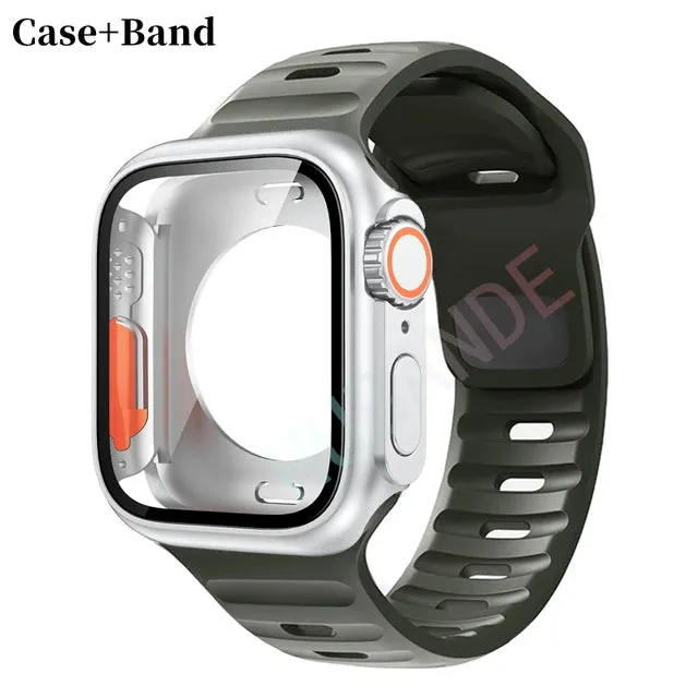 Silicone strap case For Apple Watch Case 44mm 45mm 41mm 40mm Screen protectores Change to Ultra For iWatch Series 8 7 SE 6 5 3