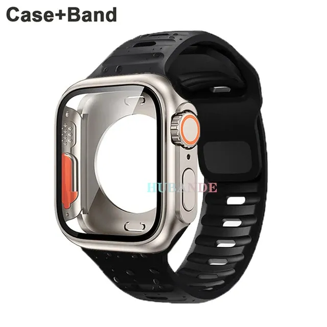 Silicone strap case For Apple Watch Case 44mm 45mm 41mm 40mm Screen protectores Change to Ultra For iWatch Series 8 7 SE 6 5 3