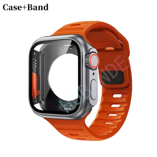 Silicone strap case For Apple Watch Case 44mm 45mm 41mm 40mm Screen protectores Change to Ultra For iWatch Series 8 7 SE 6 5 3