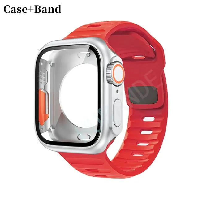 Silicone strap case For Apple Watch Case 44mm 45mm 41mm 40mm Screen protectores Change to Ultra For iWatch Series 8 7 SE 6 5 3