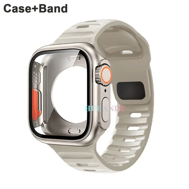 Silicone strap case For Apple Watch Case 44mm 45mm 41mm 40mm Screen protectores Change to Ultra For iWatch Series 8 7 SE 6 5 3