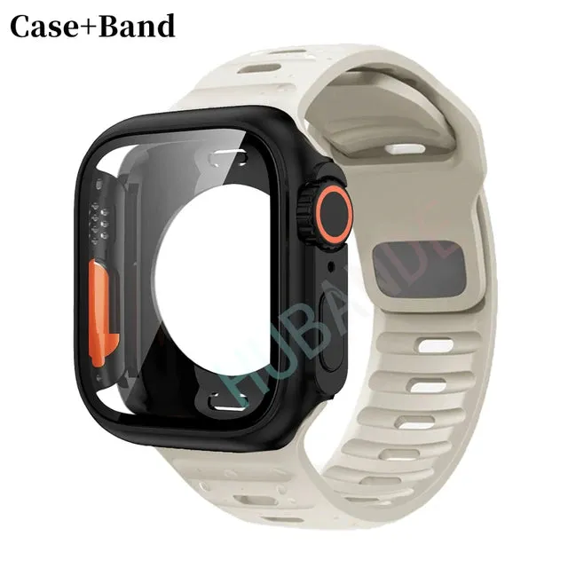 Silicone strap case For Apple Watch Case 44mm 45mm 41mm 40mm Screen protectores Change to Ultra For iWatch Series 8 7 SE 6 5 3