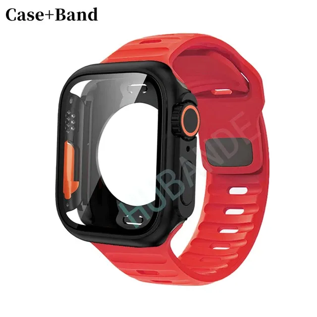 Silicone strap case For Apple Watch Case 44mm 45mm 41mm 40mm Screen protectores Change to Ultra For iWatch Series 8 7 SE 6 5 3