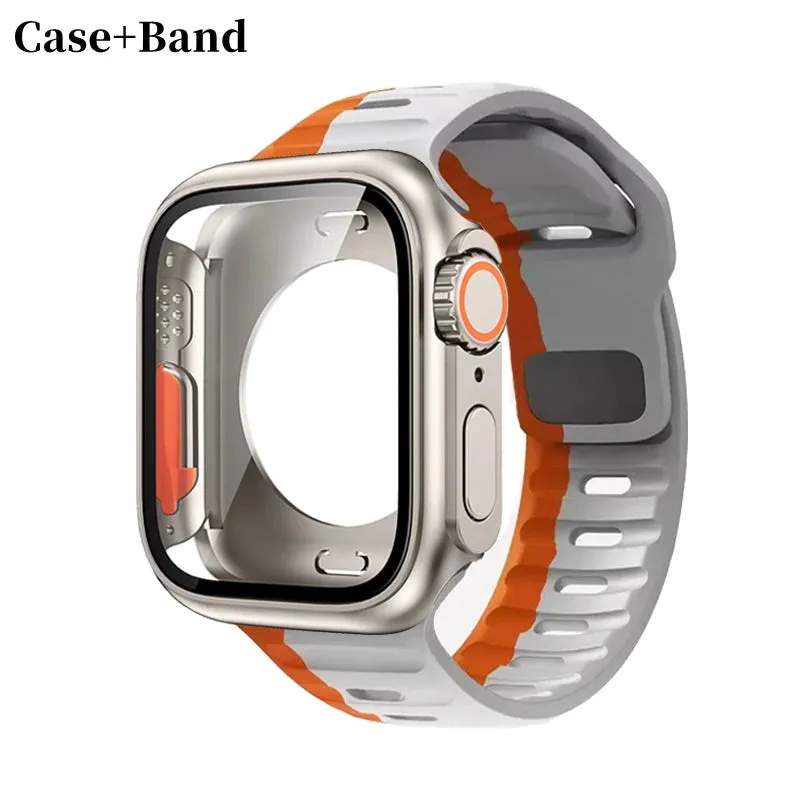 Silicone strap case For Apple Watch Case 44mm 45mm 41mm 40mm Screen protectores Change to Ultra For iWatch Series 8 7 SE 6 5 3