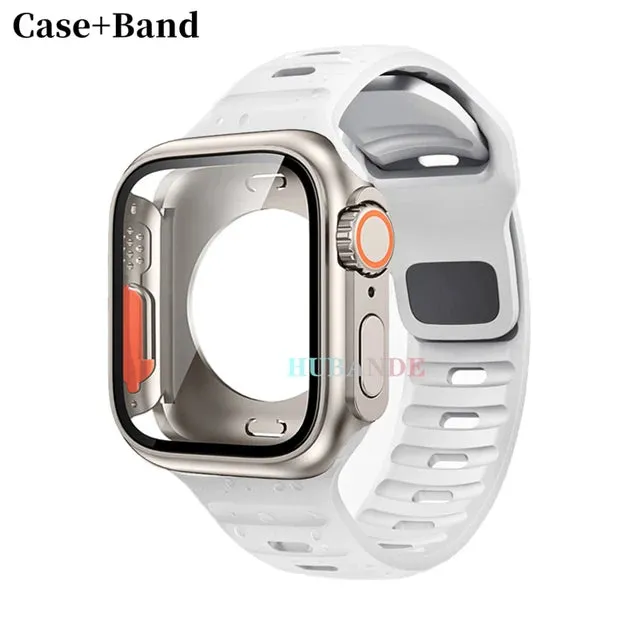 Silicone strap case For Apple Watch Case 44mm 45mm 41mm 40mm Screen protectores Change to Ultra For iWatch Series 8 7 SE 6 5 3