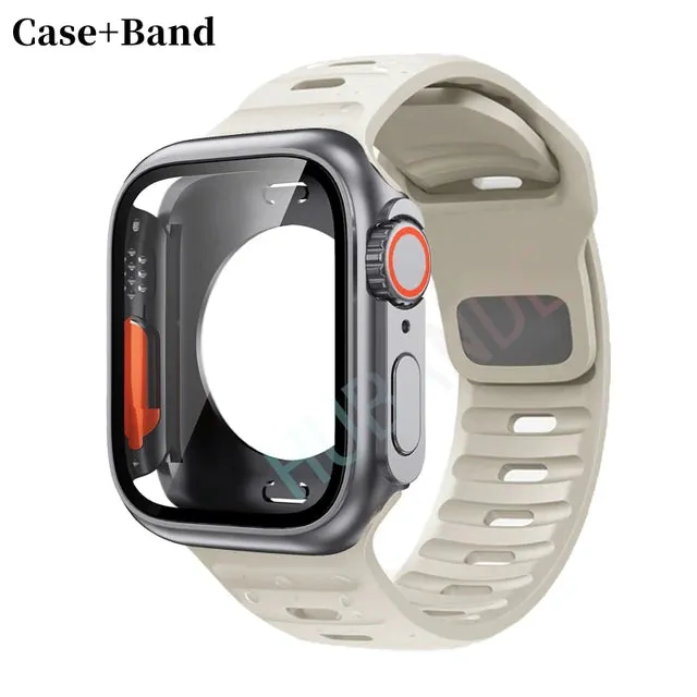 Silicone strap case For Apple Watch Case 44mm 45mm 41mm 40mm Screen protectores Change to Ultra For iWatch Series 8 7 SE 6 5 3