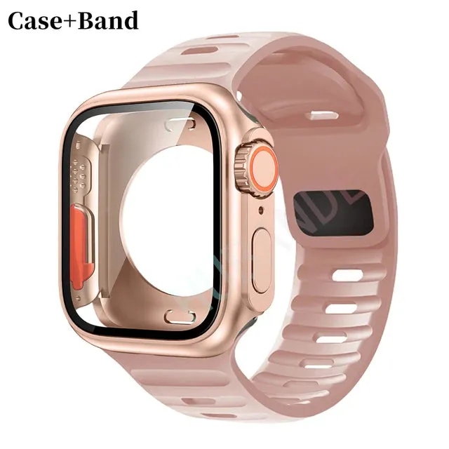 Silicone strap case For Apple Watch Case 44mm 45mm 41mm 40mm Screen protectores Change to Ultra For iWatch Series 8 7 SE 6 5 3