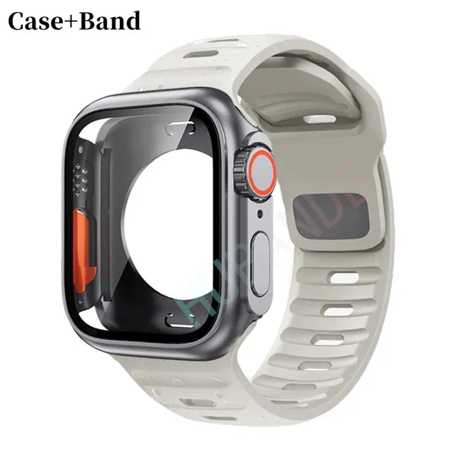 Silicone strap case For Apple Watch Case 44mm 45mm 41mm 40mm Screen protectores Change to Ultra For iWatch Series 8 7 SE 6 5 3