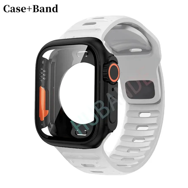 Silicone strap case For Apple Watch Case 44mm 45mm 41mm 40mm Screen protectores Change to Ultra For iWatch Series 8 7 SE 6 5 3