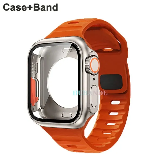 Silicone strap case For Apple Watch Case 44mm 45mm 41mm 40mm Screen protectores Change to Ultra For iWatch Series 8 7 SE 6 5 3