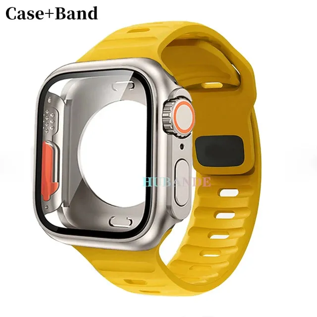 Silicone strap case For Apple Watch Case 44mm 45mm 41mm 40mm Screen protectores Change to Ultra For iWatch Series 8 7 SE 6 5 3