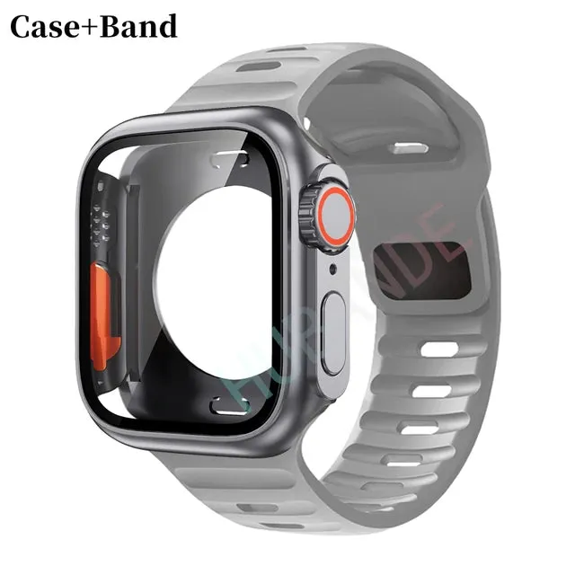 Silicone strap case For Apple Watch Case 44mm 45mm 41mm 40mm Screen protectores Change to Ultra For iWatch Series 8 7 SE 6 5 3