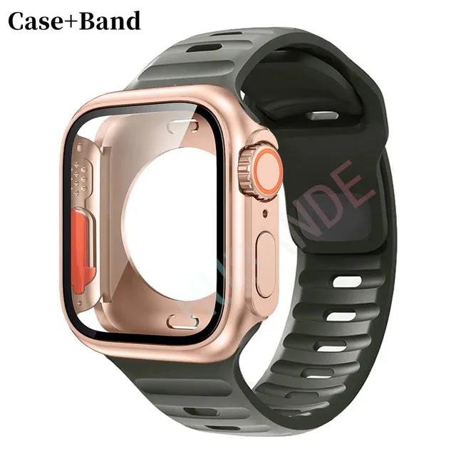 Silicone strap case For Apple Watch Case 44mm 45mm 41mm 40mm Screen protectores Change to Ultra For iWatch Series 8 7 SE 6 5 3